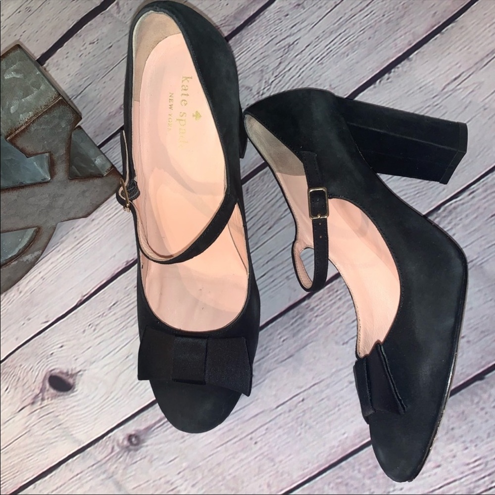 KATE SPADE Black Suede Leather Block Heels